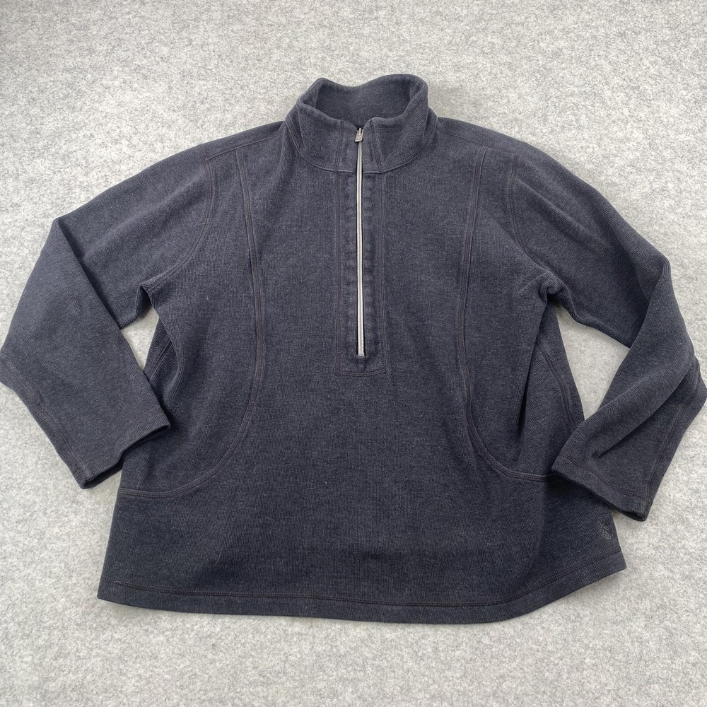 Tommy Bahama Shirt Womens Large Gray Mock Neck 1/2 Zip Long Sleeve Top Pockets